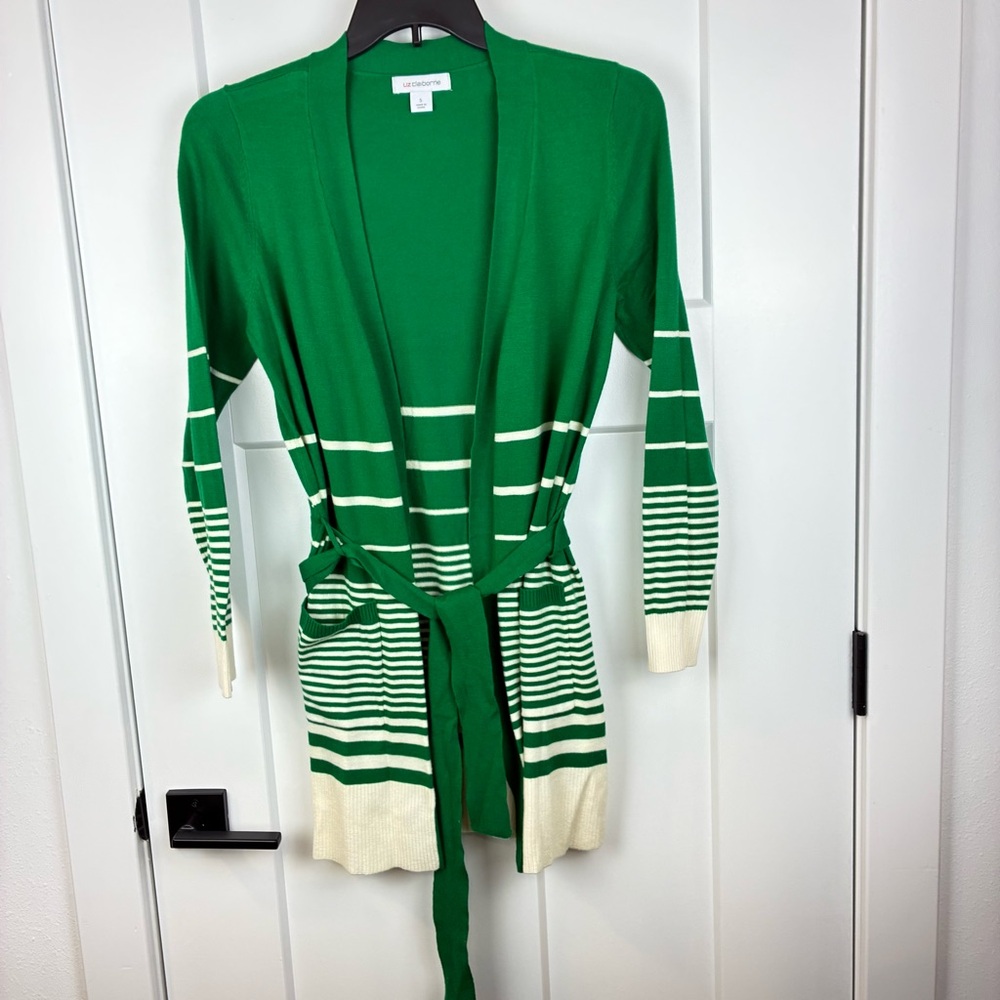 Liz Claiborne Women's Green White Women's Classic Cardigan Sweater  Size S  h